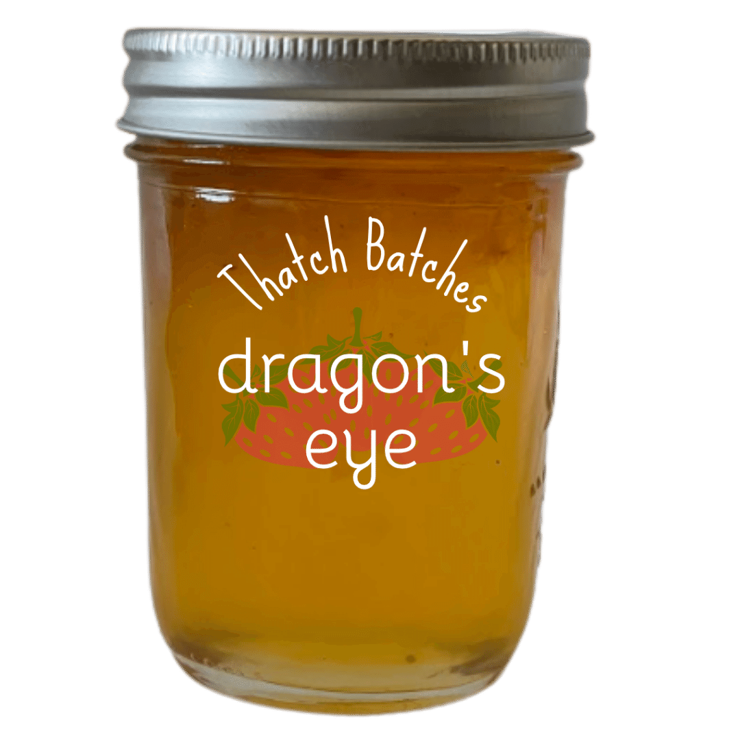 A jar of dragon's eye jam; it comes from a fruit called "longan" which is Cantonese for "Dragon's Eye"