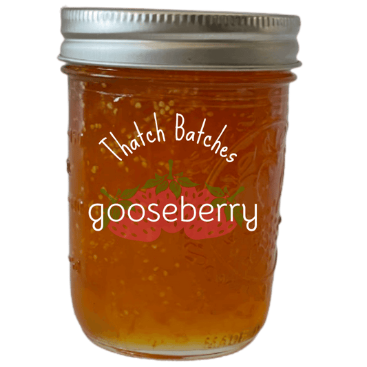 A jar of delicious gooseberry jam. A nearly indescribable flavor, but absolutely delicious jam.