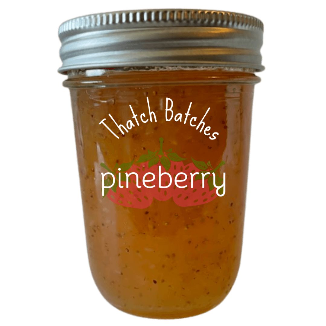 A jar of pineberry jam is a delicious flavor mixture of strawberries and your grandma's strawberry hard candies.