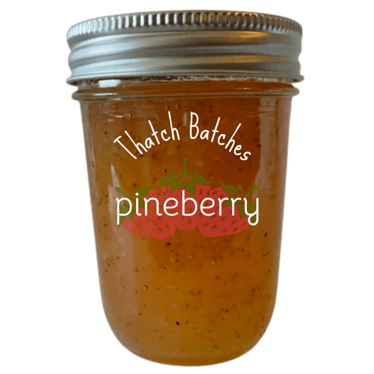 A jar of pineberry jam is a delicious flavor mixture of strawberries and your grandma's strawberry hard candies.