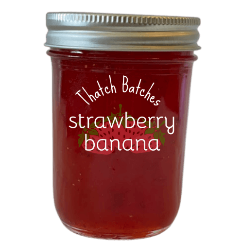 A jar of strawberry banana jam, which is basically the most fun jam.